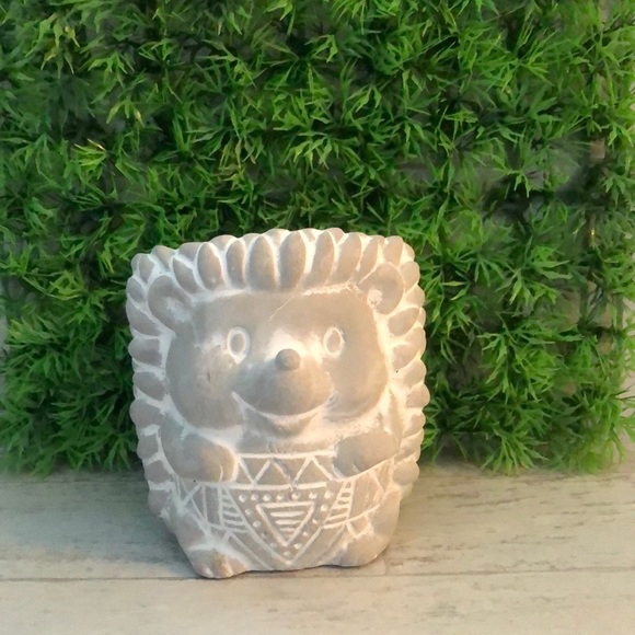 Small Natural Cement Concrete Hedgehog Planter Pot & 2 Pairs of Socks Gift Set - Picture 2 of 11